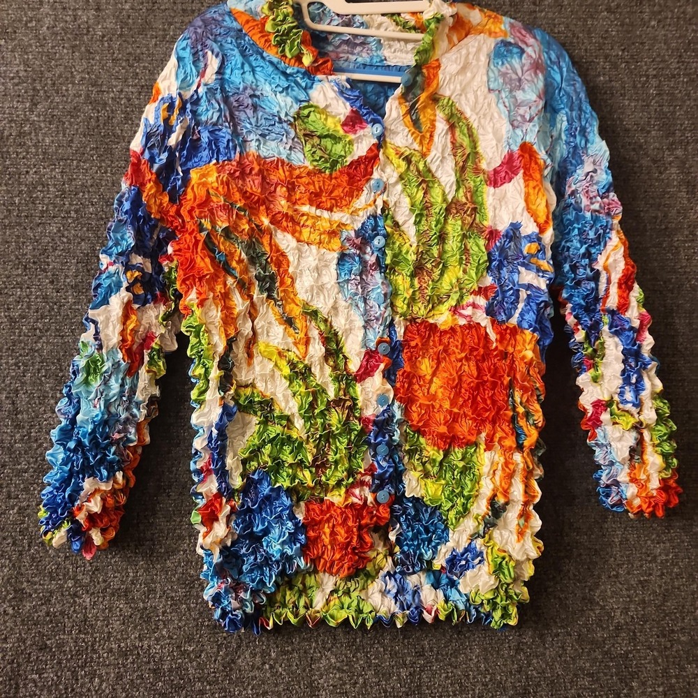 She's A‎ Treat Shirt Womens One Size Multicolor Crinkle Button Up Stretch Top